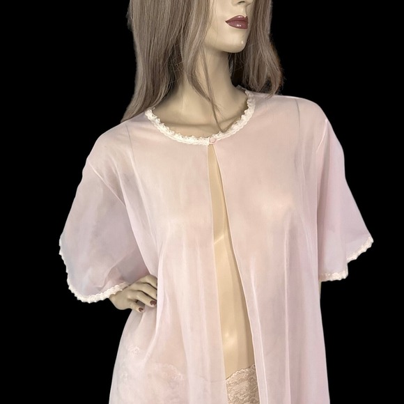1960s Pink Sheer Chiffon Duster Oversized Midi Bell Sleeve Vintage Curvy Girl XL - Picture 3 of 10